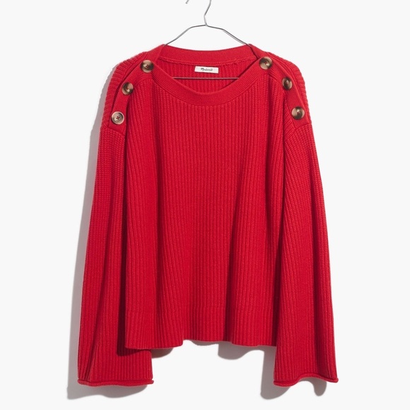 Madewell merino wool blend red ribbed sweater buttons Calloway Boatneck Pullover - Picture 8 of 8